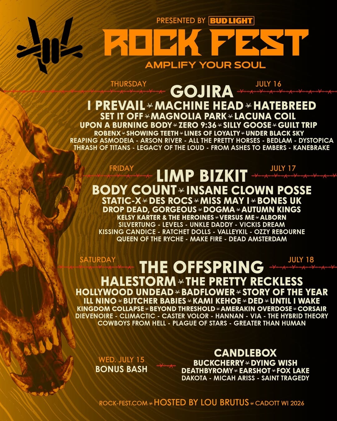 Gojira Limp Bizkit And The Offspring Lead 2026 Rock Fest Lineup Rock Fest 2026 Poster 1 