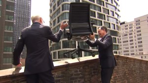 Letterman and Colbert Toss Late Show Furniture Off the Roof of Ed Sullivan Theatre