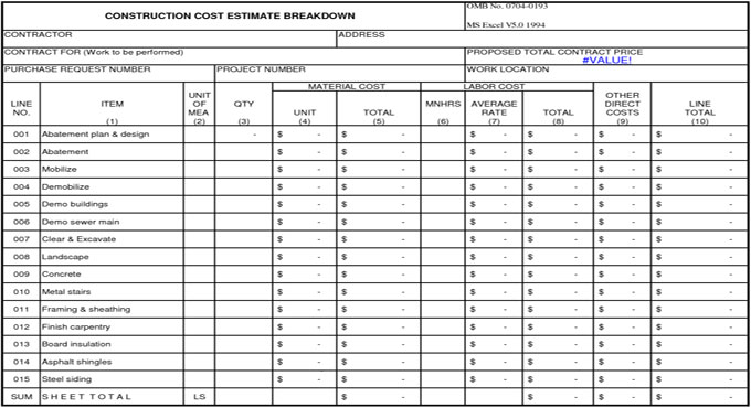 Much like our printable construction budget . Construction Cost Estimating Sheets Civil Engineering Sheet