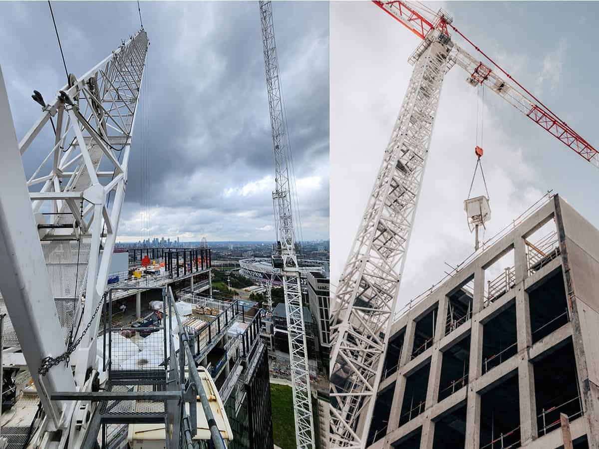 Comparison pictures of luffing crane and saddlle jib crane.