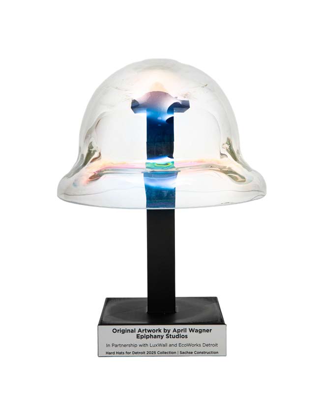 A construction hard hat made out of molten class, created by April Wagner.