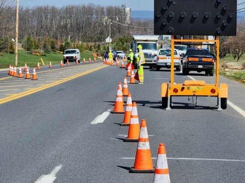 CMS Traffic Control performing flagging services on-site in Allentown, PA on April 4, 2023
