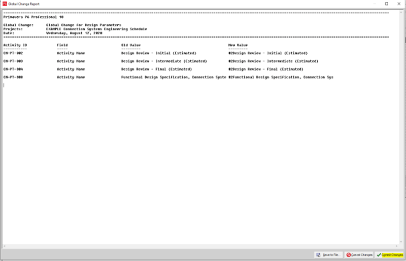 Commit Changes Screen