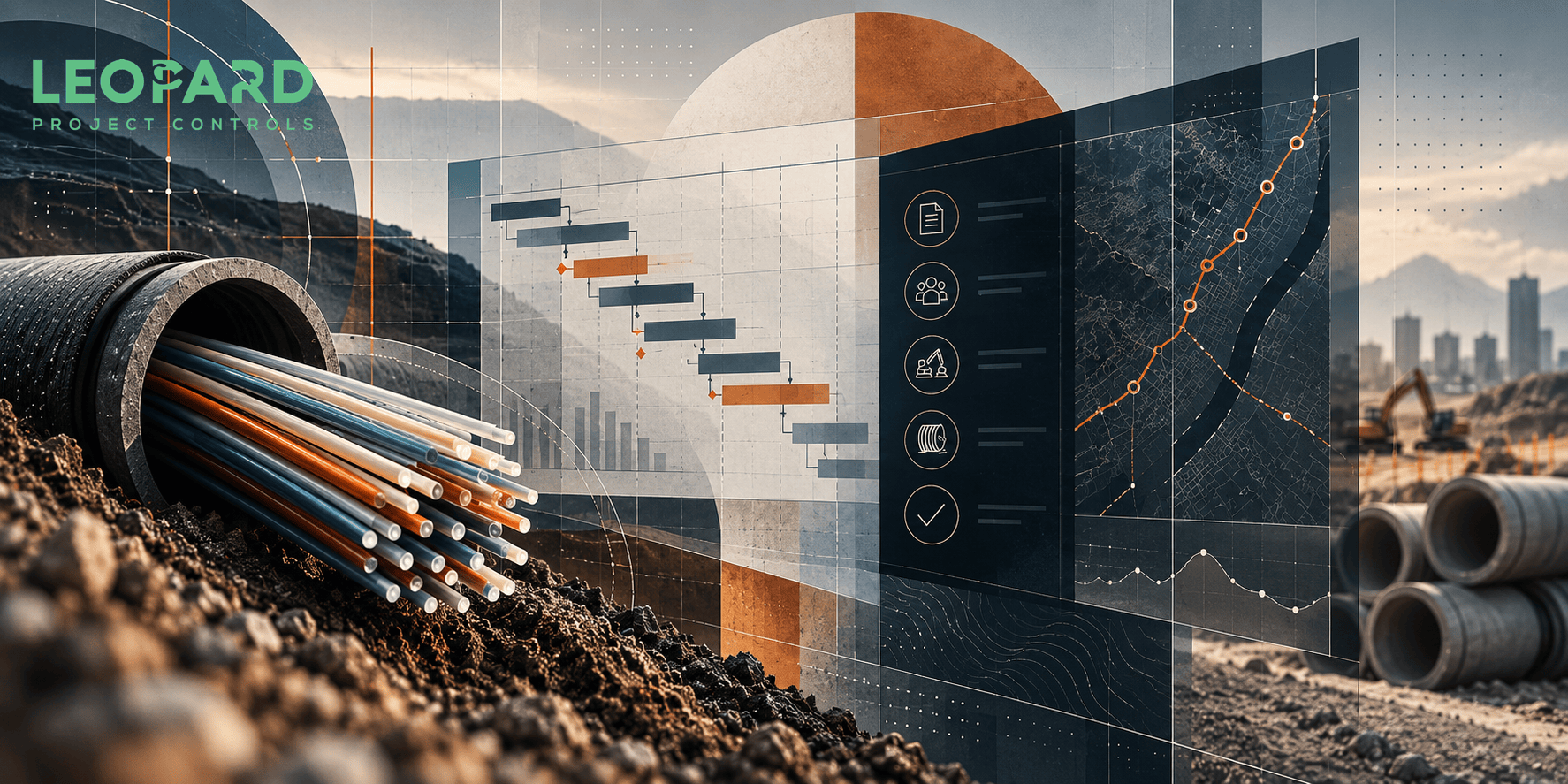 Fiber-optic construction scheduling with GIS, CPM schedules, field progress, and route-level project controls