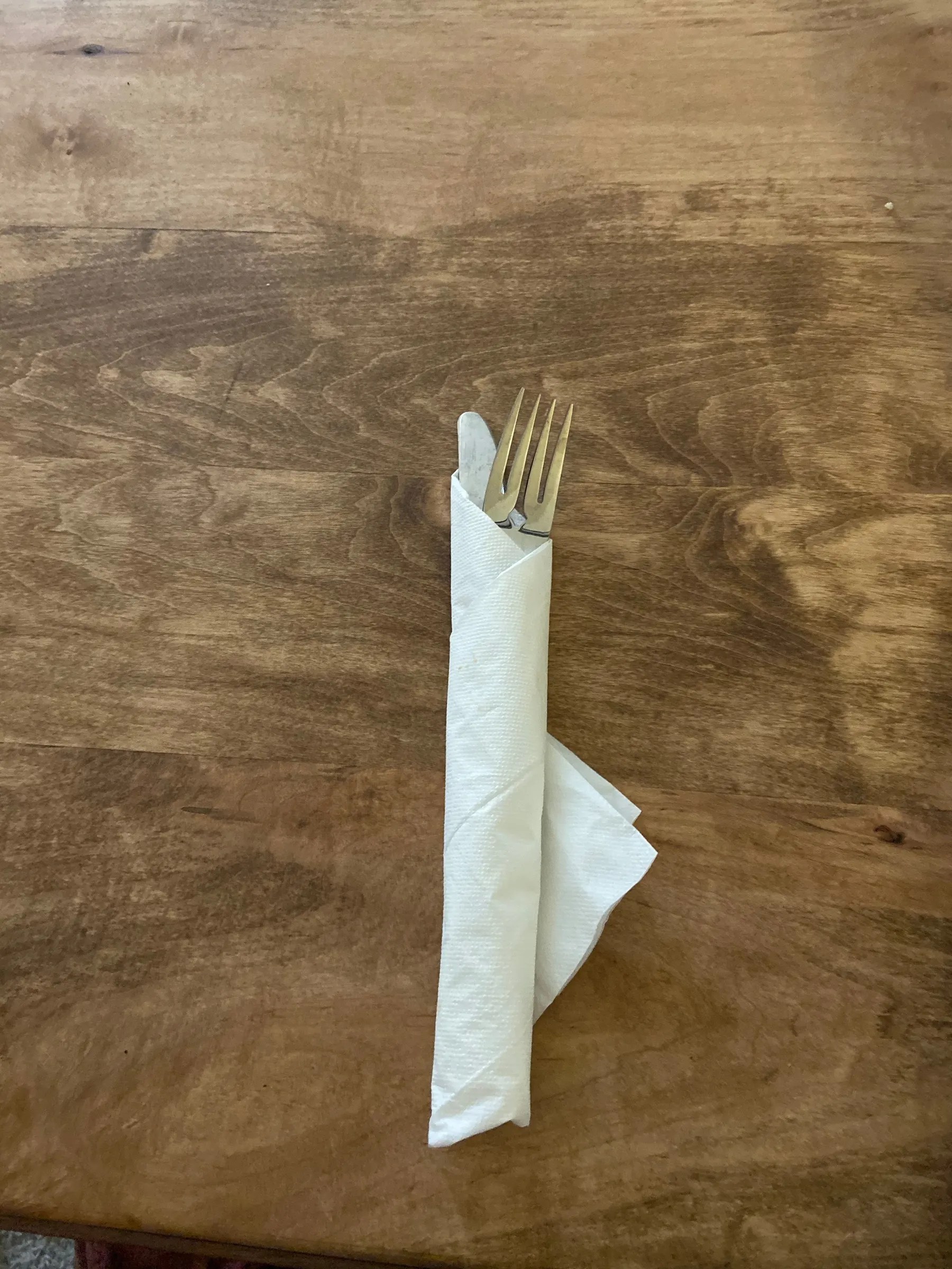 Photo about cutlery wrapped in paper napkins on white background, top view. How To Roll Silverware 6 Steps Instructables