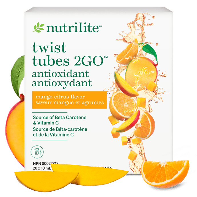 HYDRATE WITH ON-THE-GO ANTIOXIDANT SUPPORT &ndash; When life gets busy, you need easy nutrition support. Nutrilite&trade; Twist Tubes 2GO&trade; Antioxidant Health packs big benefits in a concentrated drink mix, so you can get antioxidant beta carotene and vitamin C from anywhere. Each refreshing mango-citrus tube is packed with vitamin C and beta carotene to help support your eyes, skin and immune system.