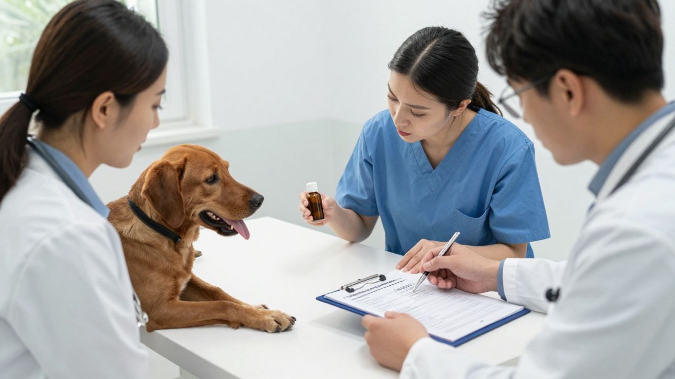 Veterinarian reviewing canine treatment plan