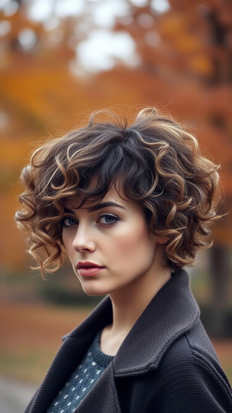 Woman with undone curly crop haircut