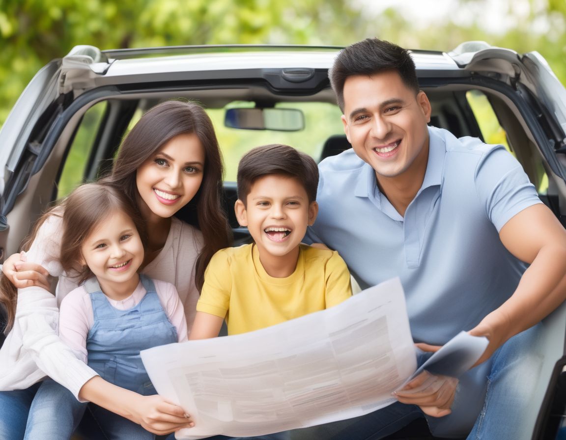 happy family with car and insurance documents
