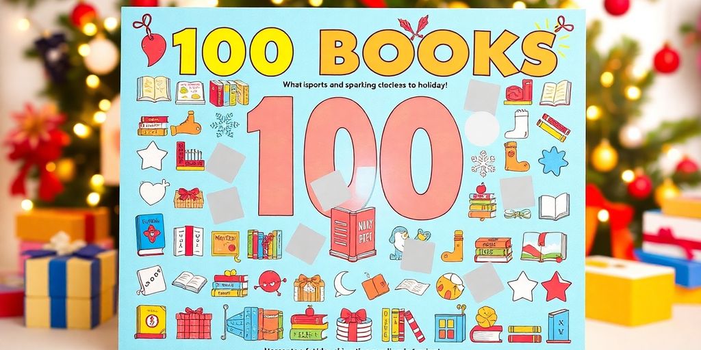 Scratch-off poster with colorful illustrations of 100 books.