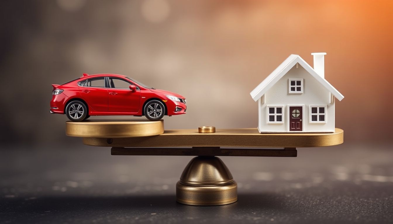 Scale balancing car and house for insurance premiums