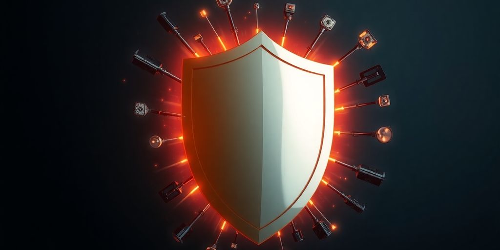 Shield protecting business operations from hazards.