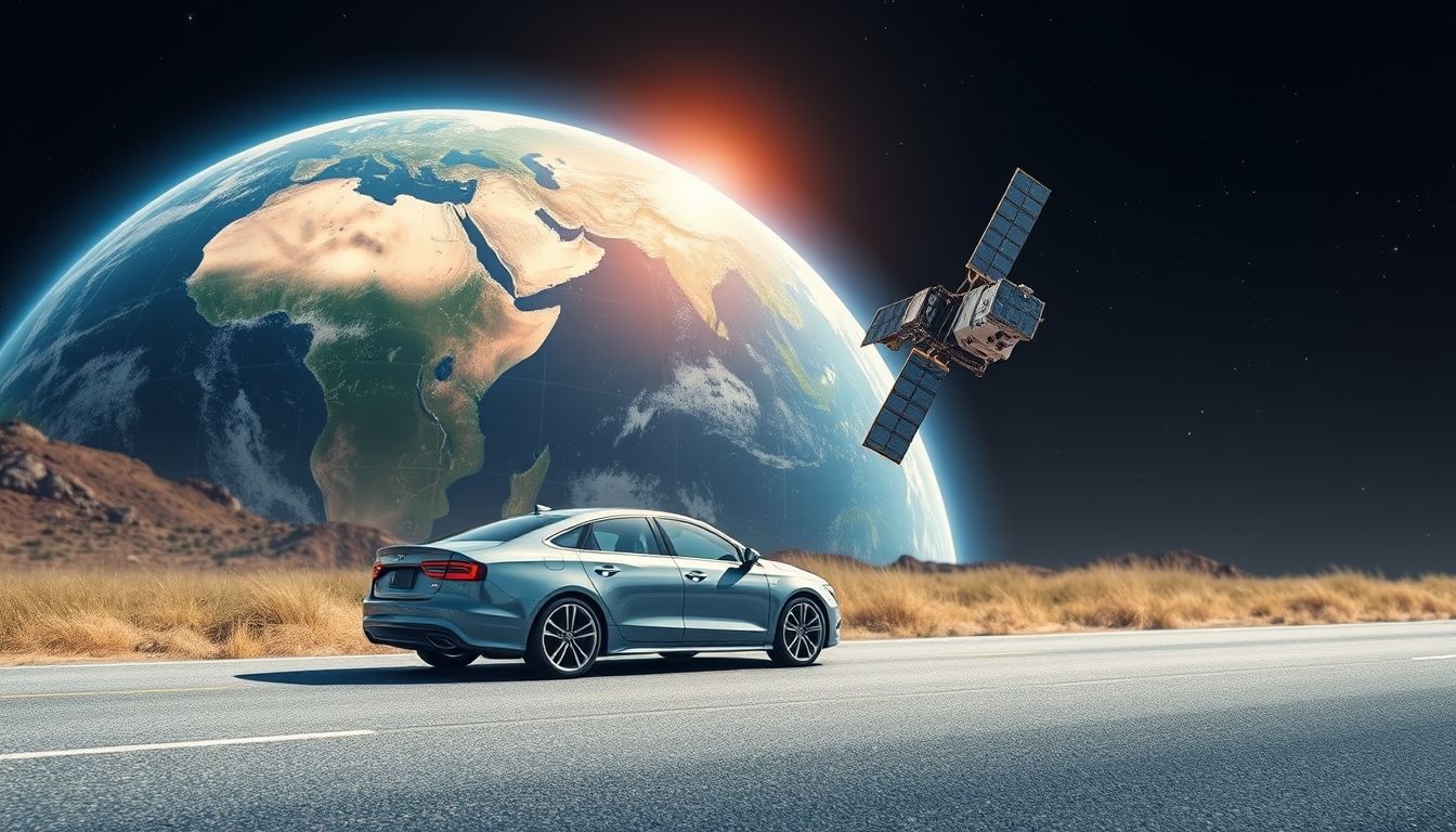 Car with satellite in background