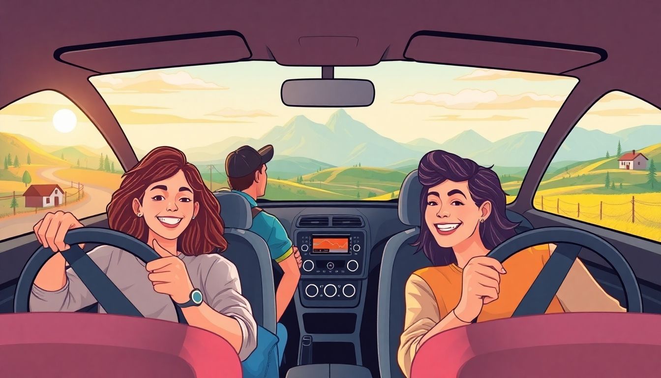Due conducenti occasionali sorridenti in auto moderna.