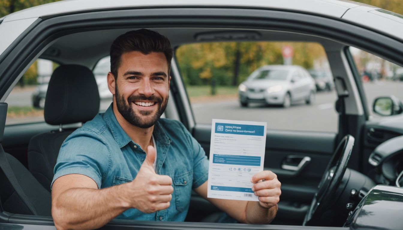 Driver showing thumbs up with insurance papers