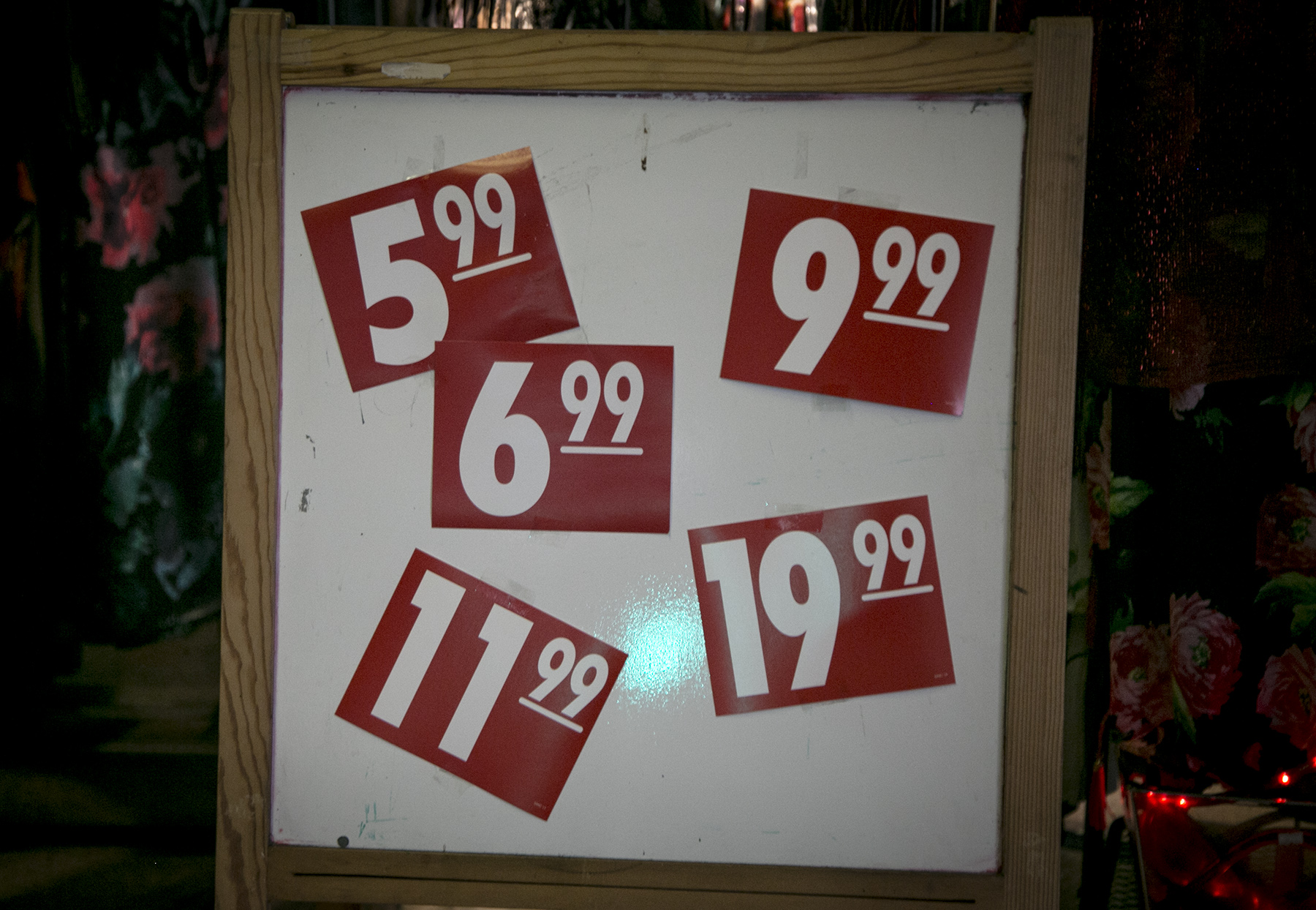 Random price tags in front of a clothing store on Hobart Street and Wilshire Boulevard