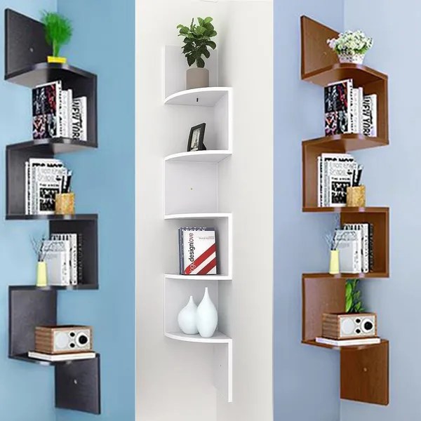 5 Tiers Wall Corner Artistic Shelf Furniture Floating Display Rack Space Saving