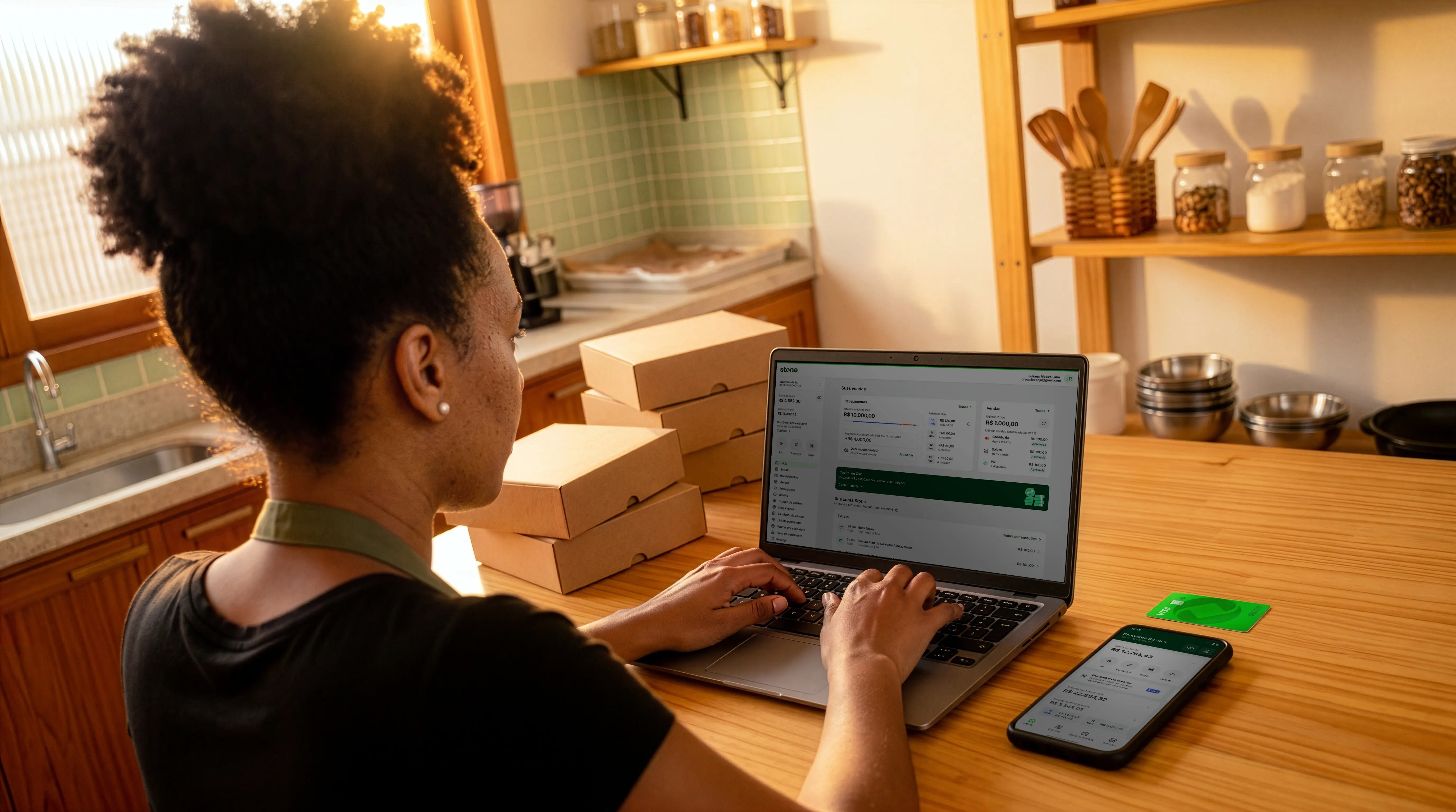 cliente Stone acessando o dashboard do e-commerce dela