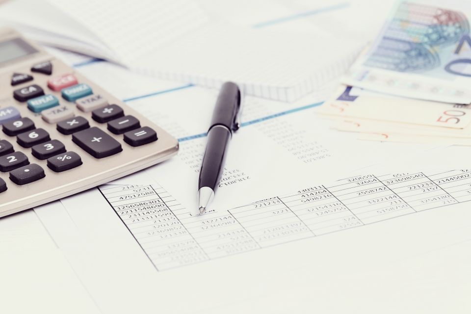 office with documents and money accounts