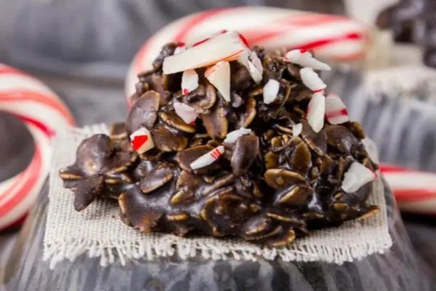 : A no bake cookie with candy cane crumbs.