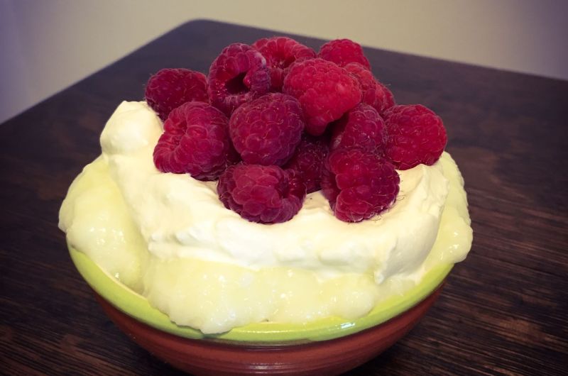 Homemade Vanilla Pudding with Fresh Raspberries