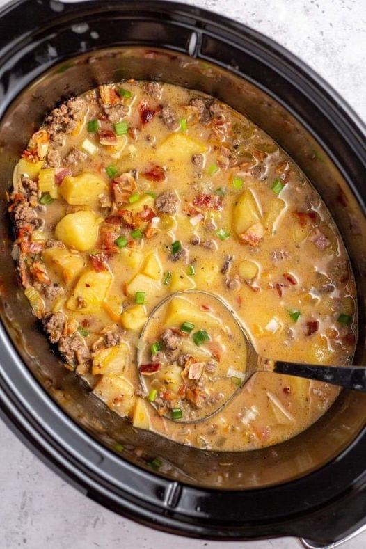 Creamy Potato Bacon Soup made in a slow cooker