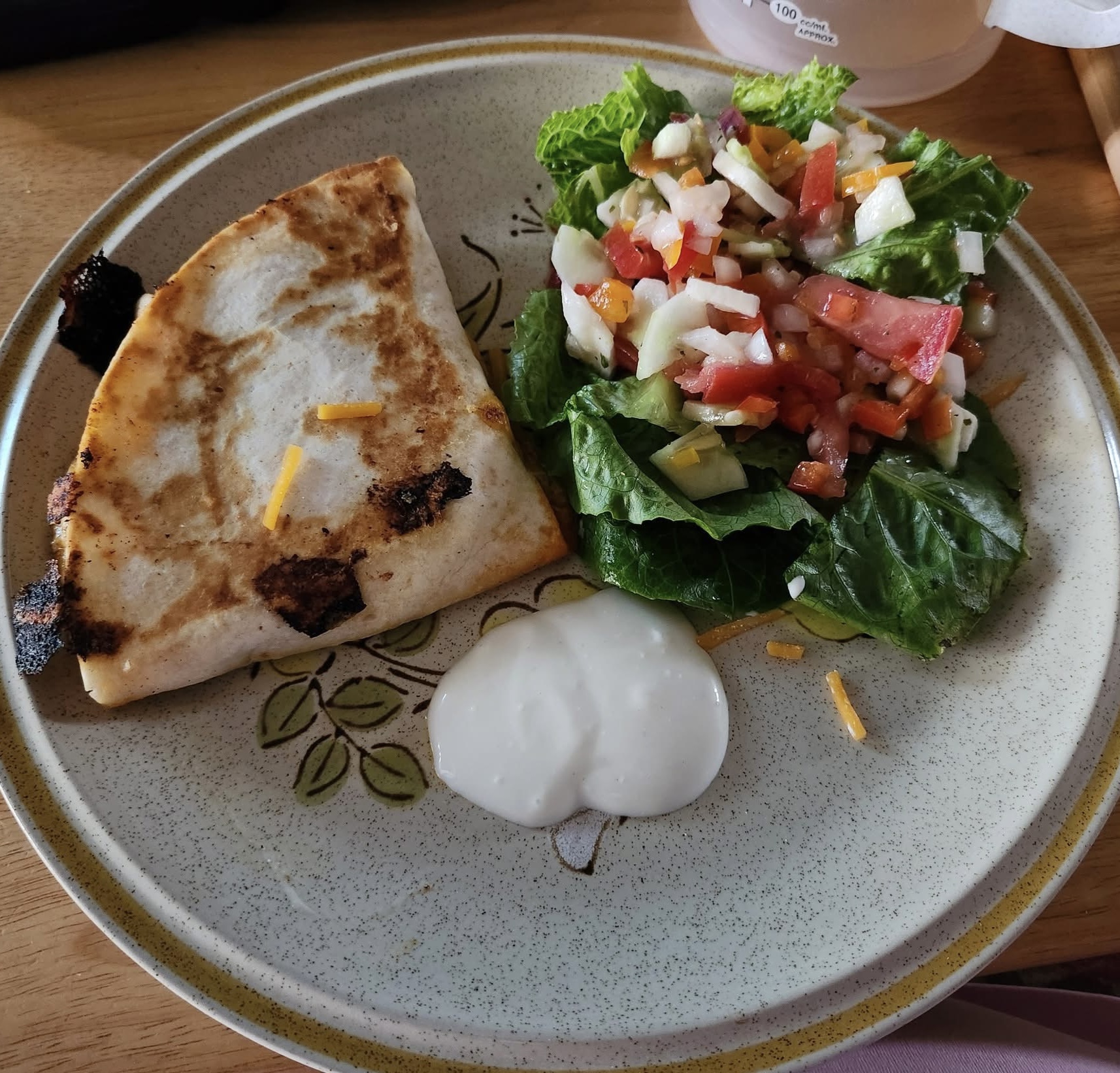 Weight Watchers Cheese quesadilla with homemade salsa salad