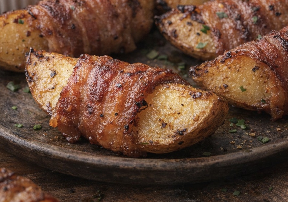 Oven Baked 4-Ingredients Bacon Wrapped Potato Wedges