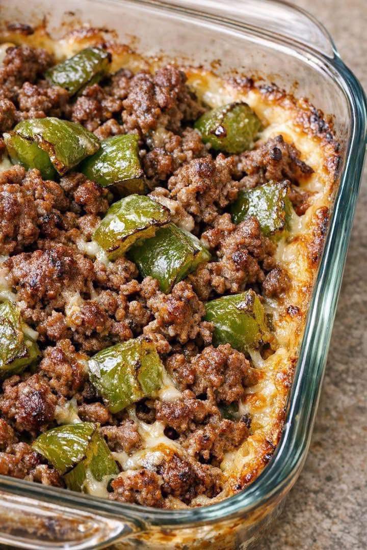 Oven-Baked 4-Ingredient Amish Beef & Bell Pepper Bake