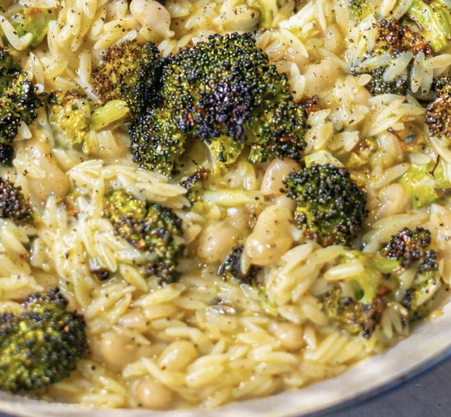 Broccoli Orzo with White Beans, Lemon and Parmesan