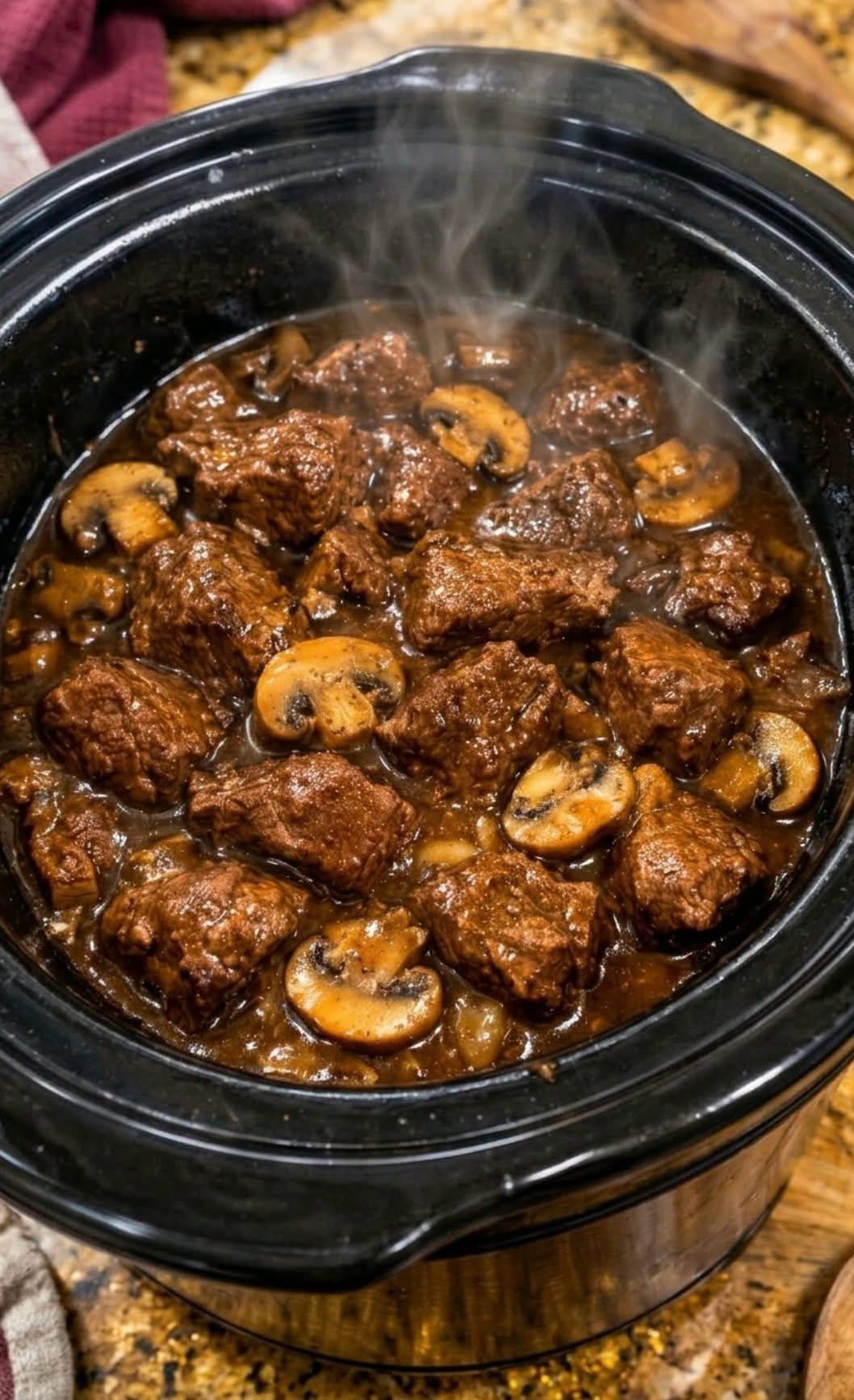 Slow Cooker Mushroom Beef Tips