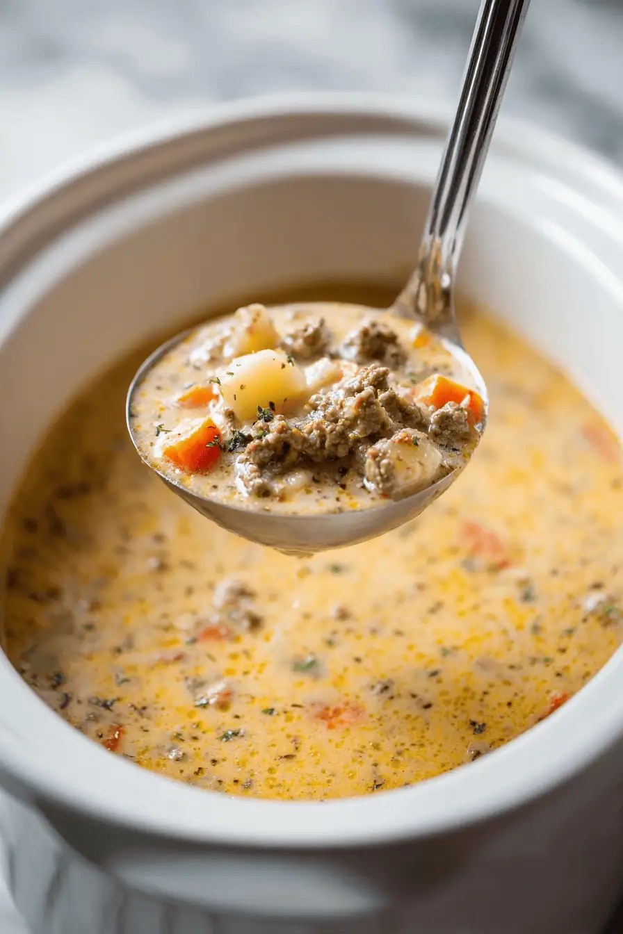 Slow Cooker Cheeseburger Soup