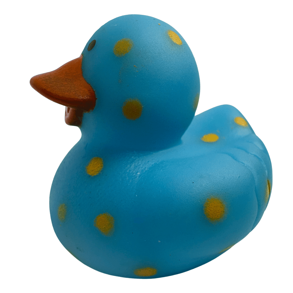 BLUE SPECKLED RUBBER DUCKY SIDE