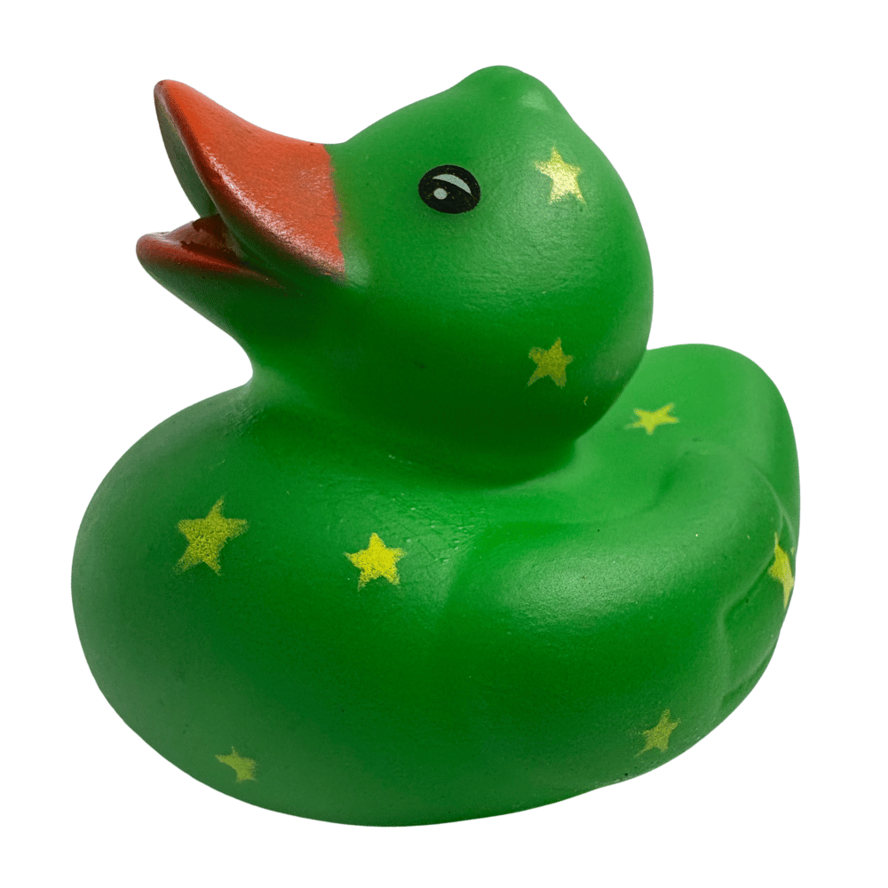 GREEN STARRED RUBBER DUCKY SIDE