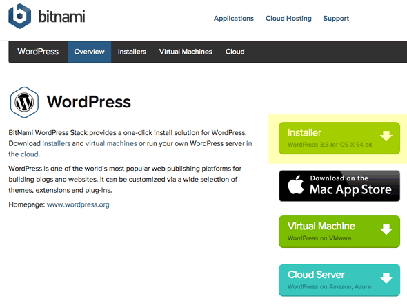 Wordpress packaged by bitnami for aws cloud. Easy Install of WordPress 3.8 and AMP Stack on Mac OS X Mavericks 10.9