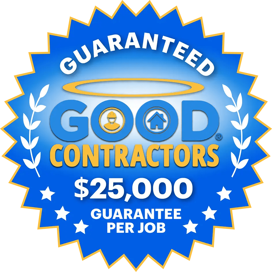 Good Contractors $25,000 guarantee badge for footer trust signal.