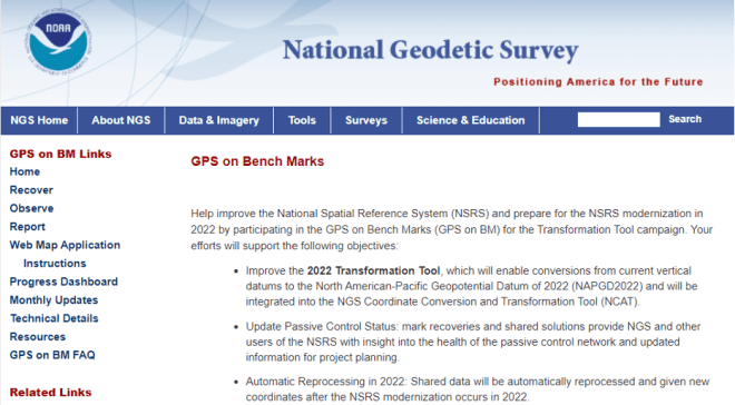 NGS GPS on Bench Marks webpage. (Image: NGS Website)