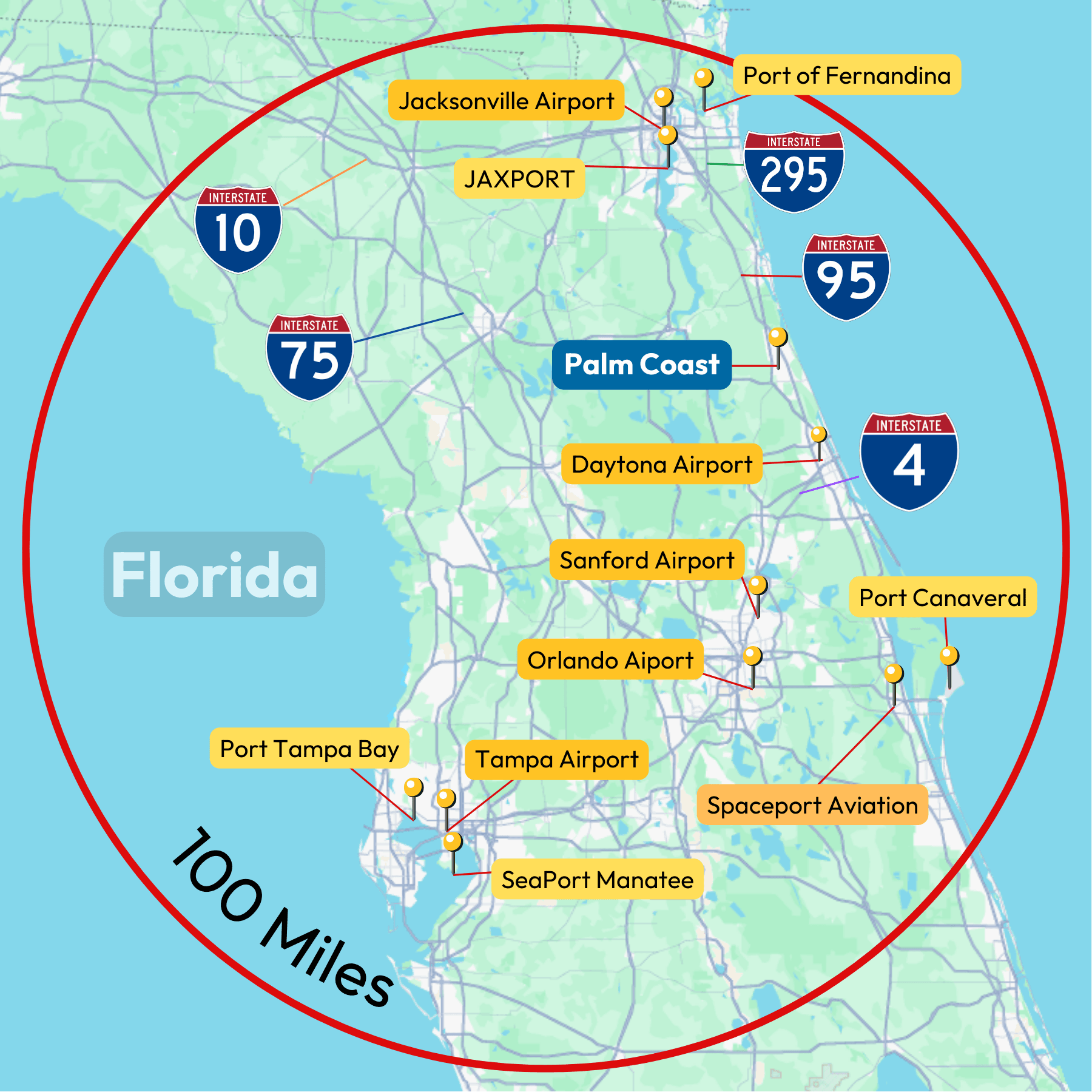 Florida Map With Cities And Airports Economic Development City Of Palm Radius Map Cities And C089326f09 