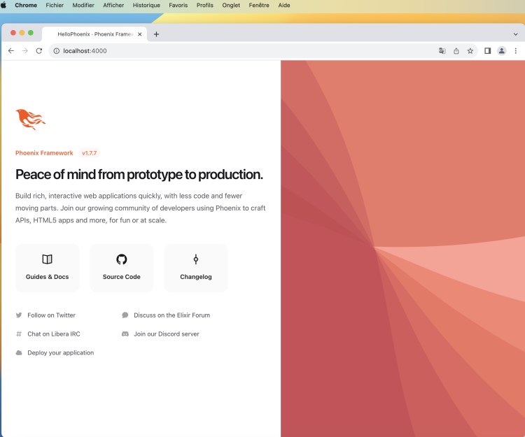 Hello Phoenix sur Mac#2-La page de notre application Phoenix dans chrome