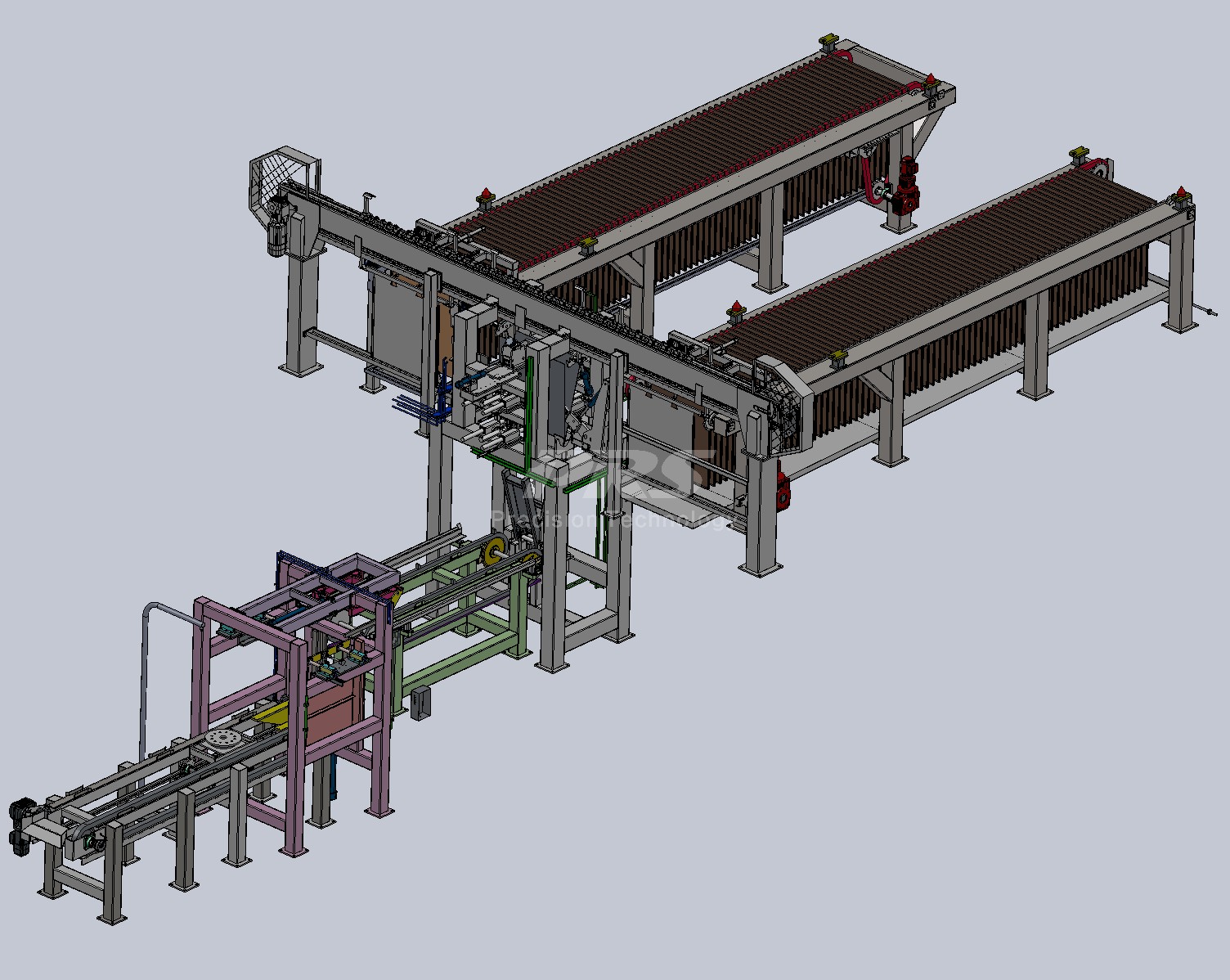 Configuration 1 modular cathode stripping machine with plate conveyors, stripping station, automatic stacker and cathode copper discharge conveyor