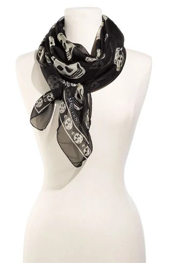 ALEXANDER MCQUEEN PRINTED CHIFFON SKULL SCARF IN BLACK