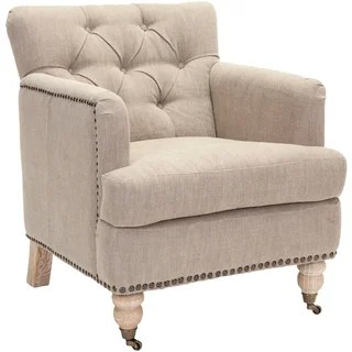 OVERSTOCK MANCHESTER TAUPE BRASS NAILHEAD CLUB CHAIR