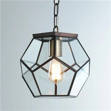 SHADES OF LIGHT CLEAR GLASS PRISM PENTAGON PENDANT LIGHT