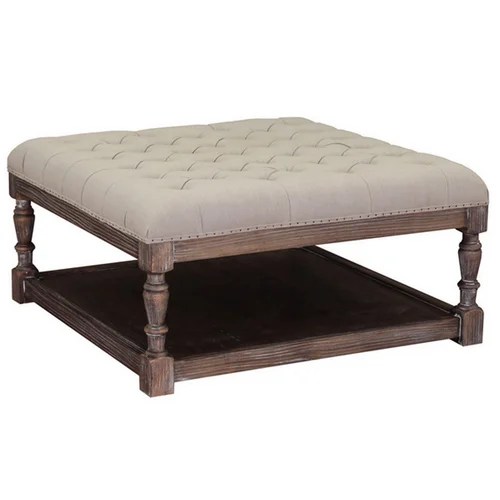 Overstock Creston Beige Linen Tufted Ottoman