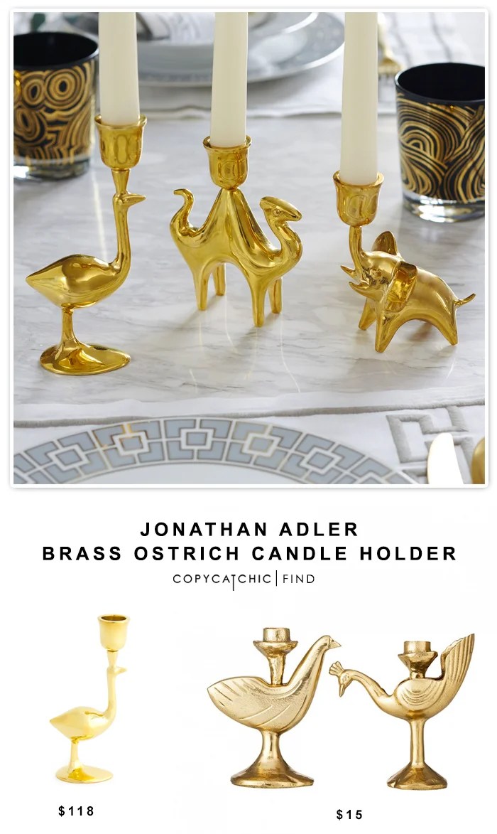 Jonathan Adler Brass Ostrich Candle Holder $118 vs Target Nate Berkus Dove or Quail Tapered Candle Holder $15