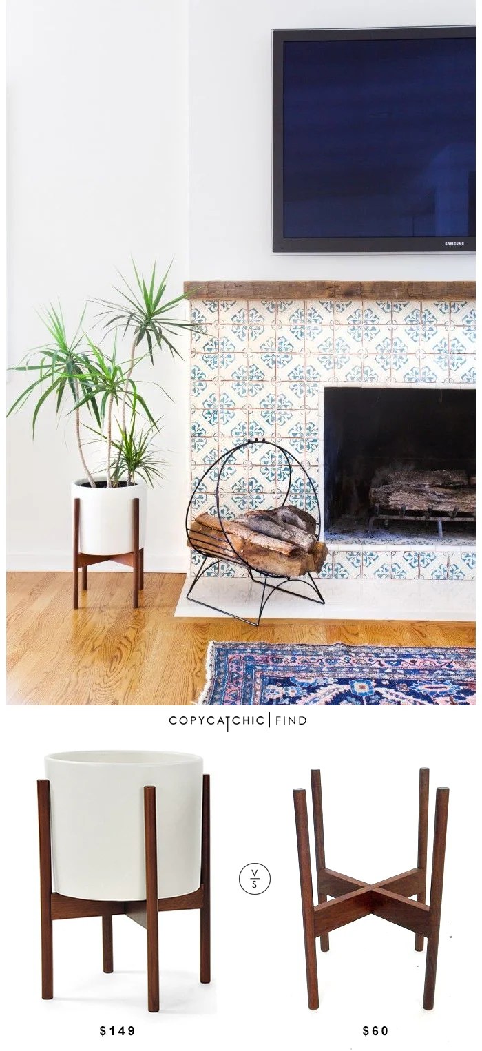 Modernica Case Study Ceramic Planter with Wood Stand $149 vs Modern Minimal Plant Stand $60