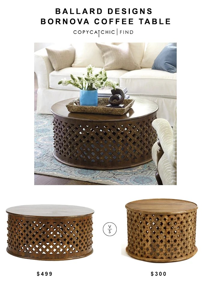 Ballard Designs Bornova Coffee Table $499 vs Cost Plus World Market Tribal Carved Coffee Table $300