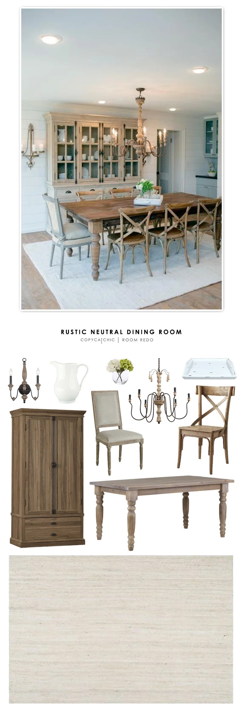 A fixer upper style rustic neutral dining room recreated for less by Copy Cat Chic.