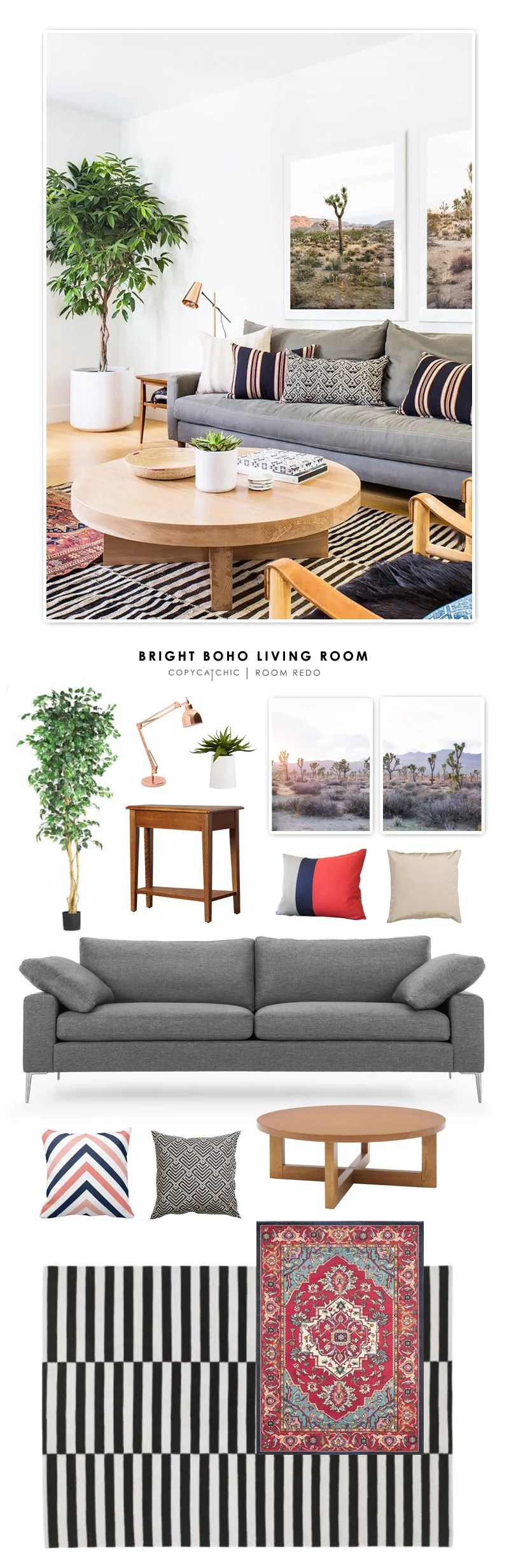 A bright and boho living room by Amber Interiors gets recreated for less by Copy Cat Chic | get the look home decor for less
