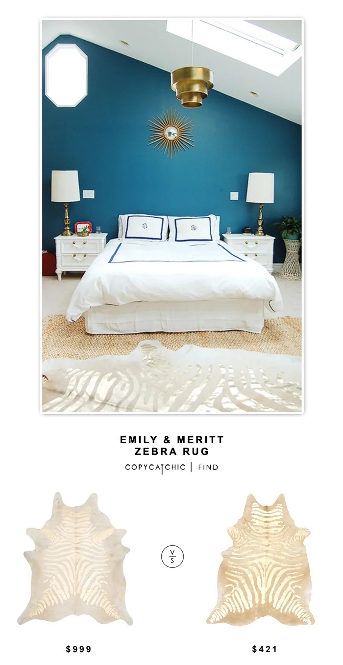 Pottery Barn Teen Emily and Meritt Zebra Rug for $999 vs Overstock Nuloom Hand Picked Brazillion Gold Foil Stripes Cowhide Rug for $421 | @copycatchic